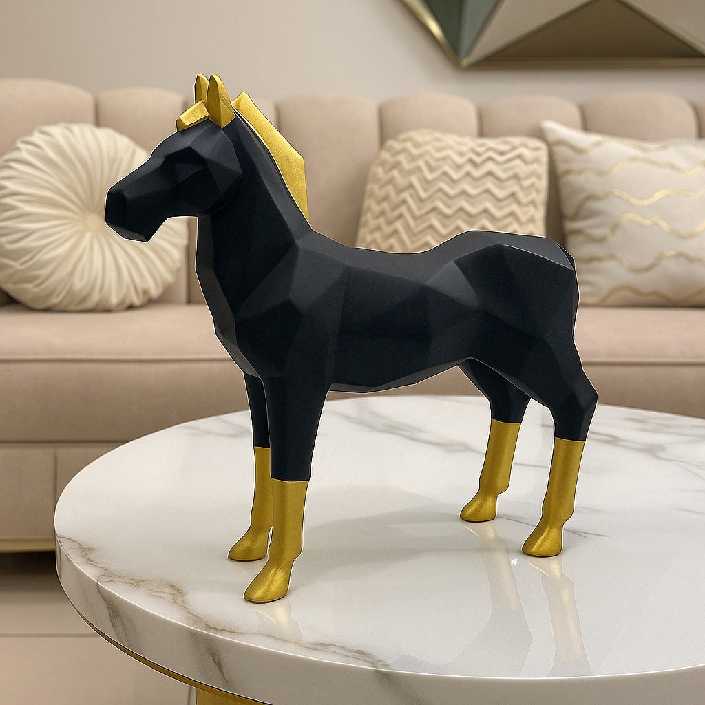 Majestic Midnight: Geometric Horse Sculpture