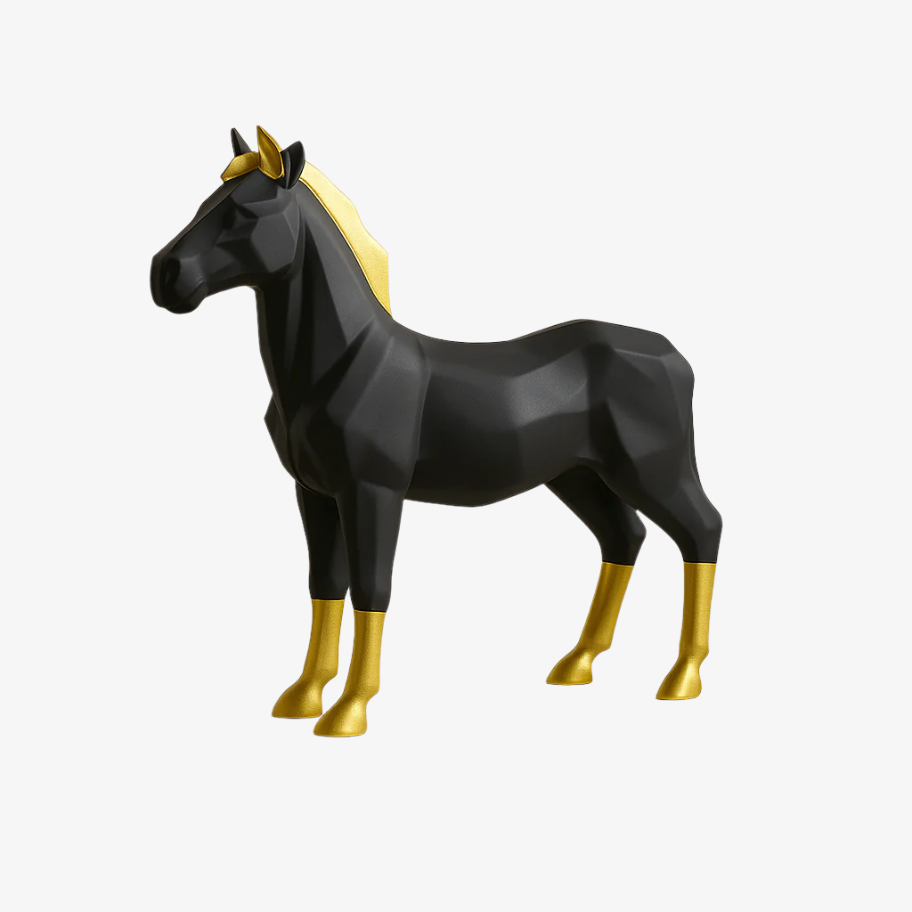 Majestic Midnight: Geometric Horse Sculpture