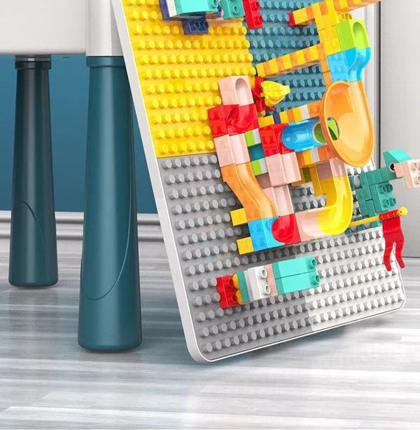 Kids Building Blocks Table with Chair & Learning Station