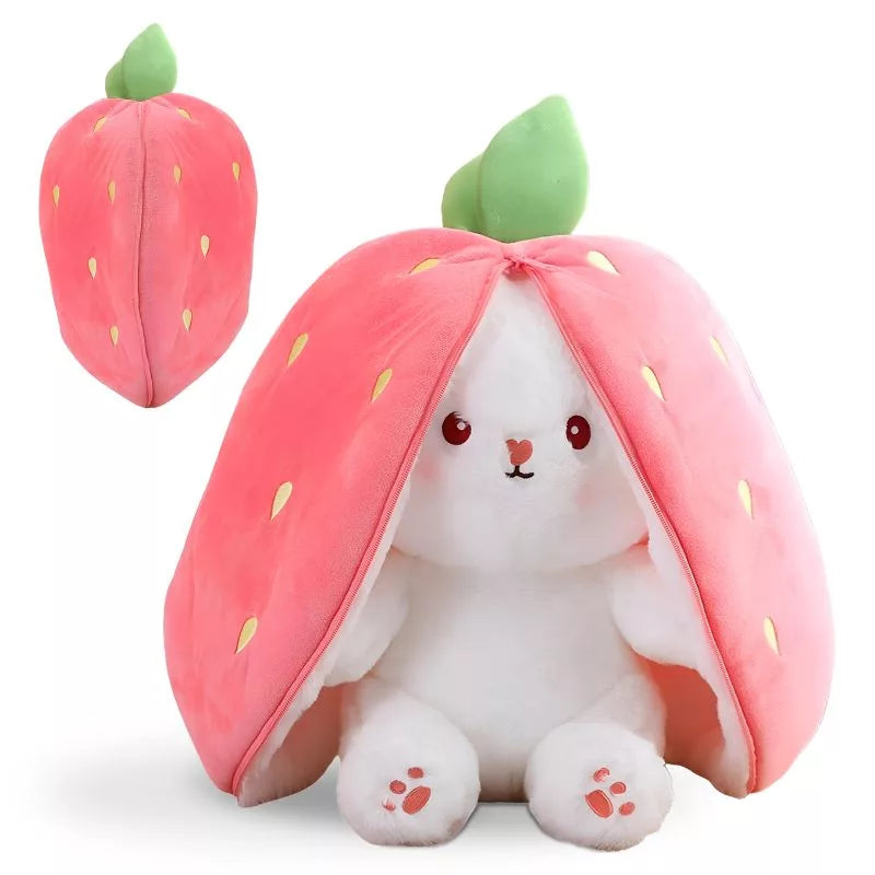 Transforming Strawberry Rabbit Doll - Adorable Plushie & Pillow