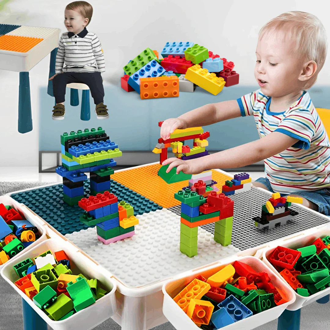 Kids Building Blocks Table with Chair & Learning Station