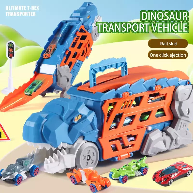 Dinosaur Truck Blue: Sliding Car Launcher & Transport Carrier Toy